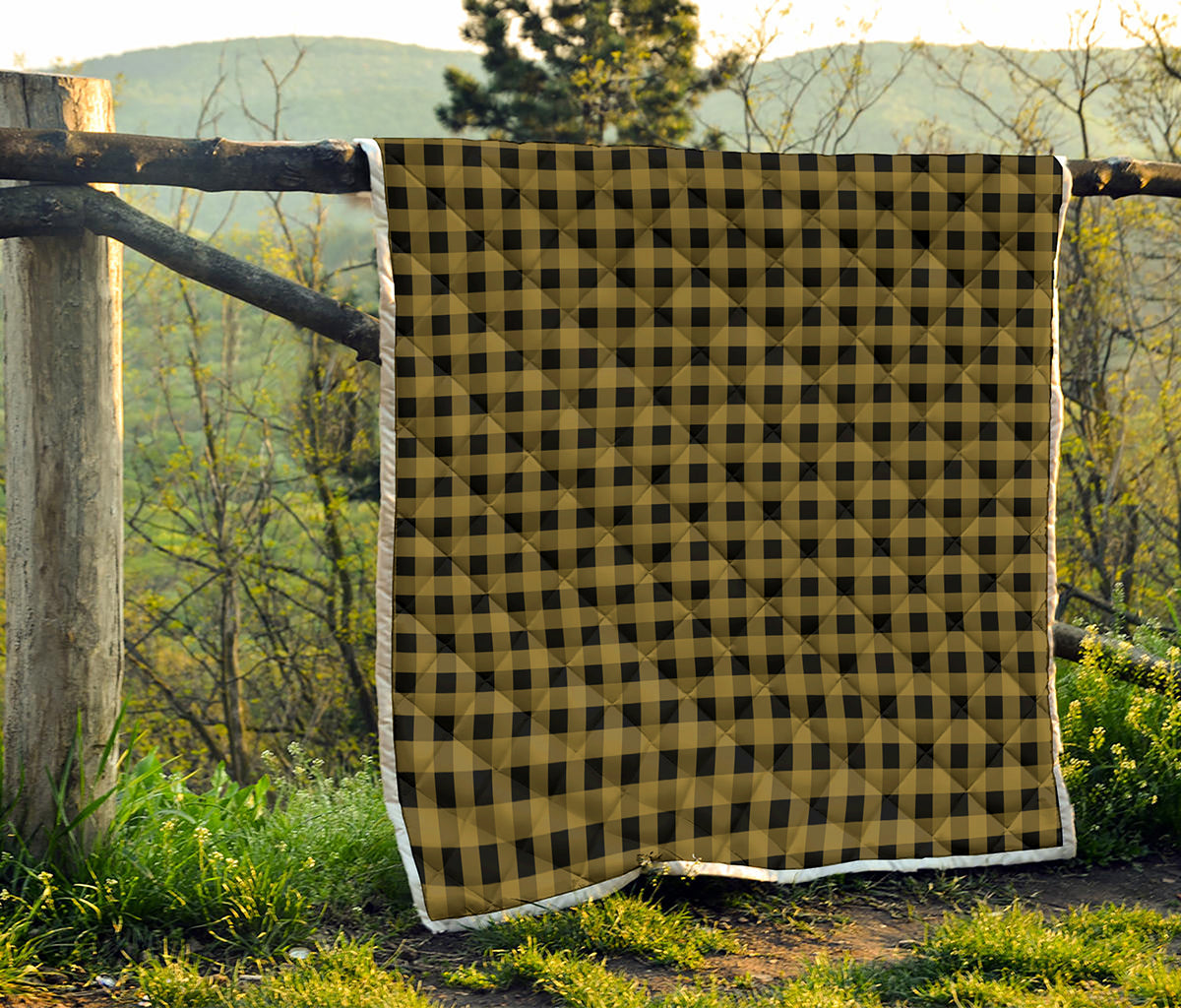 Dark Tan And Black Check Pattern Print Quilt