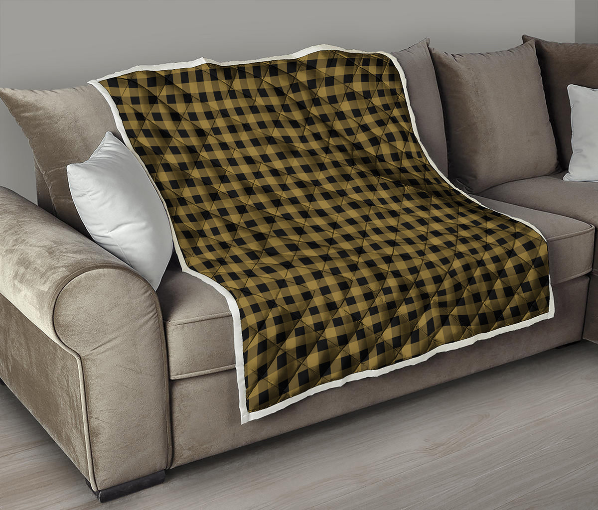 Dark Tan And Black Check Pattern Print Quilt