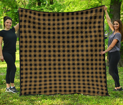 Dark Tan And Black Check Pattern Print Quilt