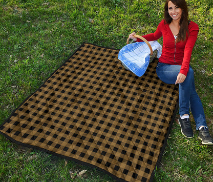 Dark Tan And Black Check Pattern Print Quilt