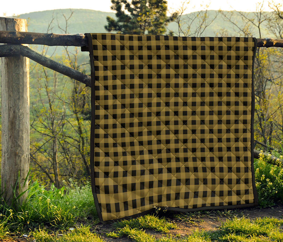 Dark Tan And Black Check Pattern Print Quilt