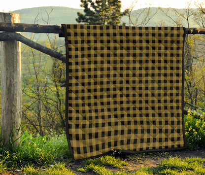 Dark Tan And Black Check Pattern Print Quilt
