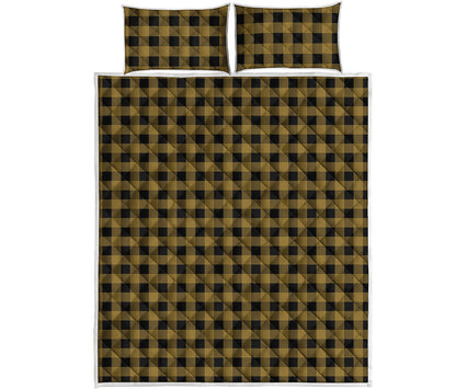 Dark Tan And Black Check Pattern Print Quilt Bed Set