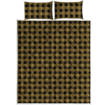 Dark Tan And Black Check Pattern Print Quilt Bed Set