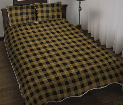 Dark Tan And Black Check Pattern Print Quilt Bed Set