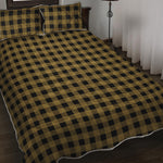 Dark Tan And Black Check Pattern Print Quilt Bed Set