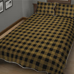 Dark Tan And Black Check Pattern Print Quilt Bed Set