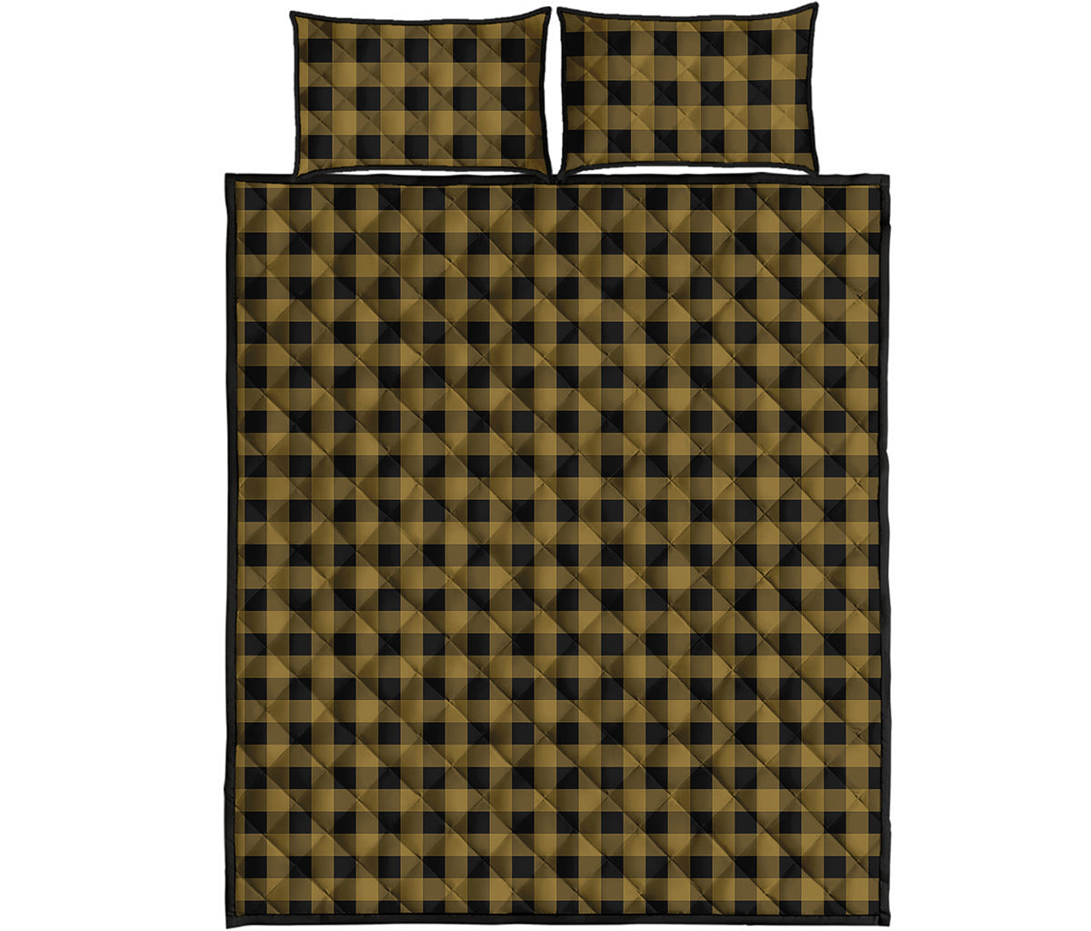 Dark Tan And Black Check Pattern Print Quilt Bed Set