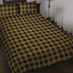 Dark Tan And Black Check Pattern Print Quilt Bed Set