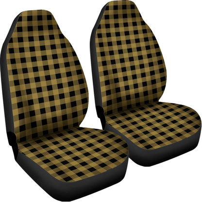 Dark Tan And Black Check Pattern Print Universal Fit Car Seat Covers