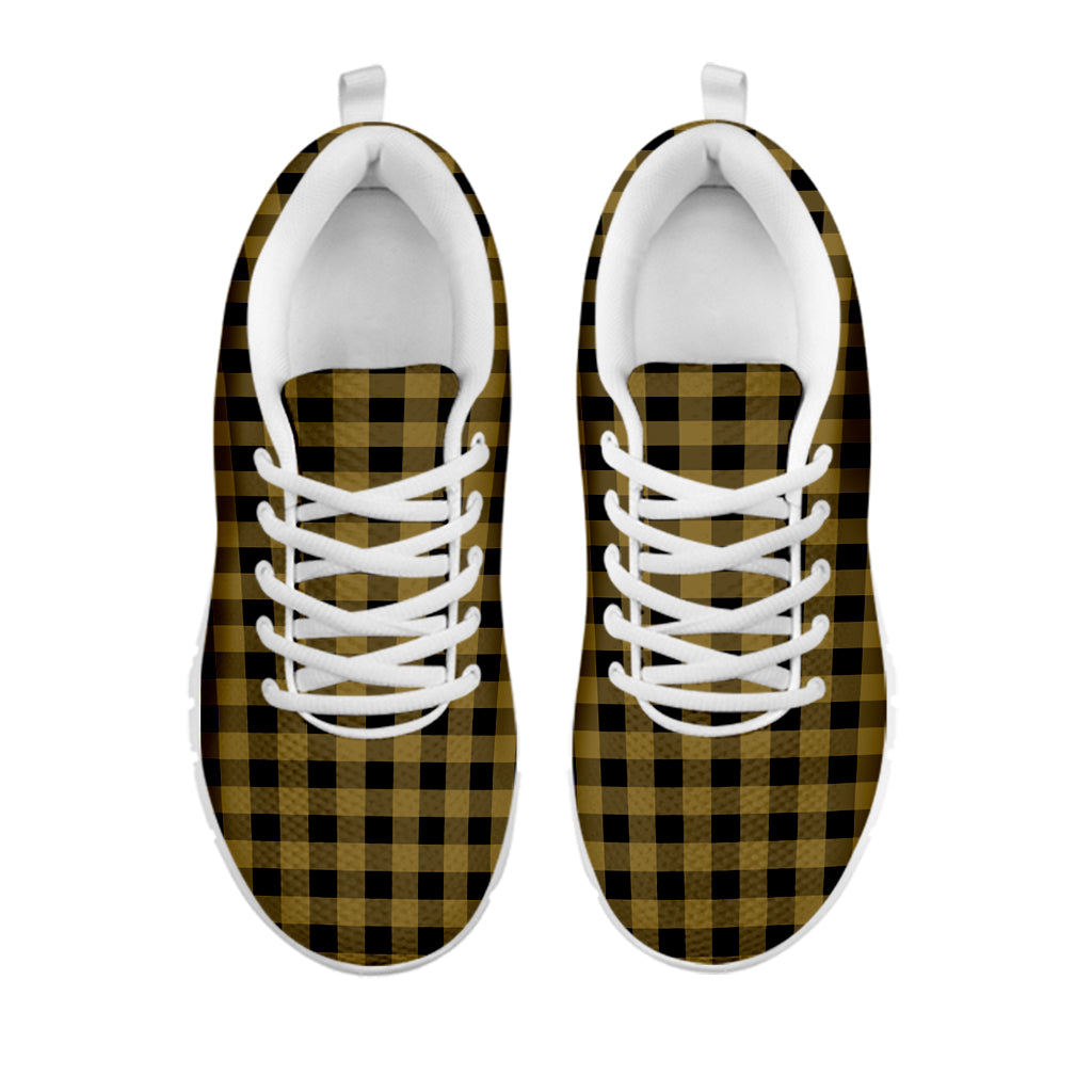 Dark Tan And Black Check Pattern Print White Sneakers