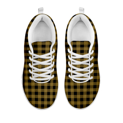 Dark Tan And Black Check Pattern Print White Sneakers