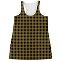 Dark Tan And Black Check Pattern Print Women's Racerback Tank Top