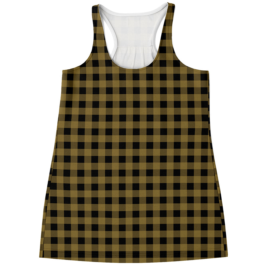 Dark Tan And Black Check Pattern Print Women's Racerback Tank Top