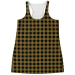 Dark Tan And Black Check Pattern Print Women's Racerback Tank Top