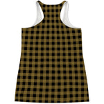 Dark Tan And Black Check Pattern Print Women's Racerback Tank Top