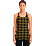 Dark Tan And Black Check Pattern Print Women's Racerback Tank Top