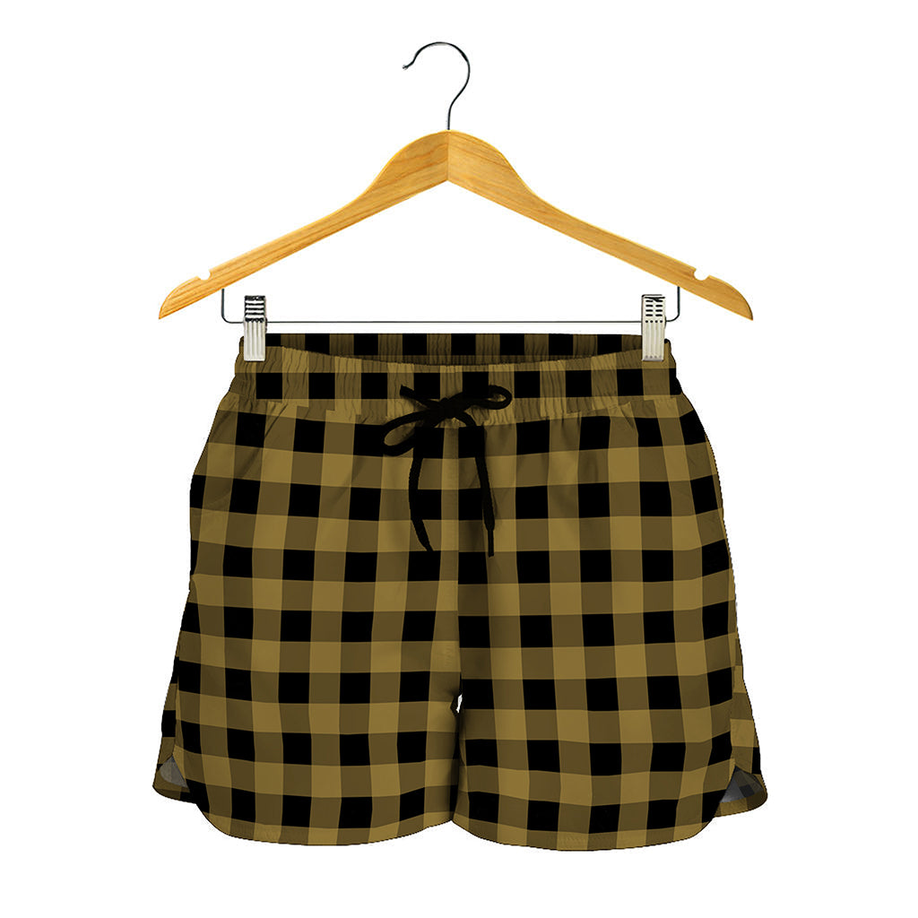 Dark Tan And Black Check Pattern Print Women's Shorts