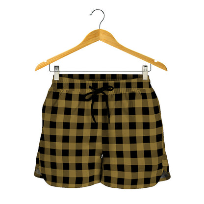 Dark Tan And Black Check Pattern Print Women's Shorts