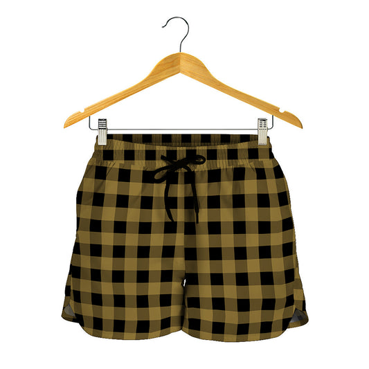 Dark Tan And Black Check Pattern Print Women's Shorts