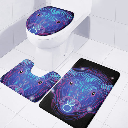 Dark Taurus Zodiac Sign Print 3 Piece Bath Mat Set