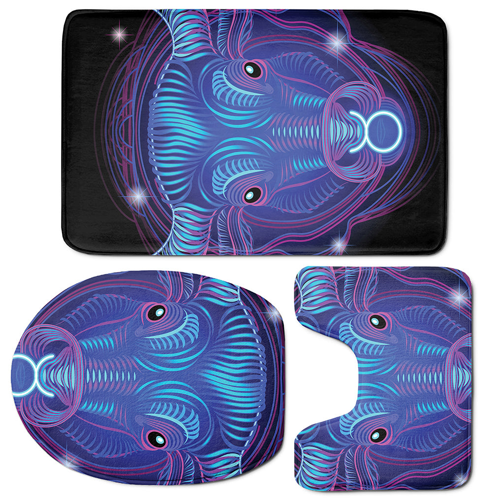Dark Taurus Zodiac Sign Print 3 Piece Bath Mat Set