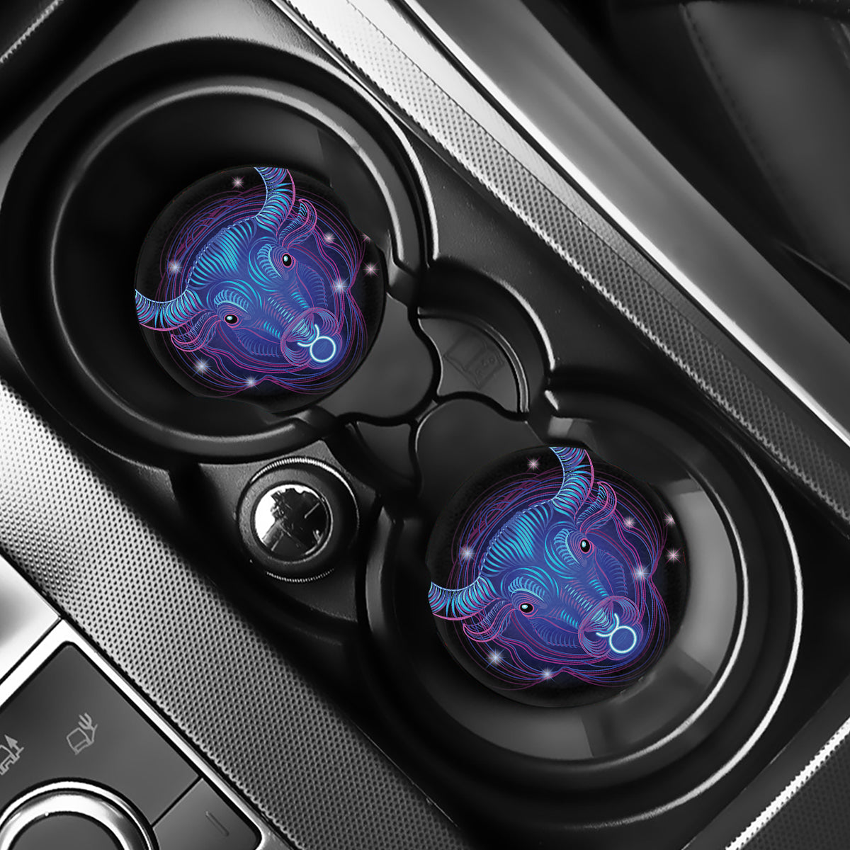 Dark Taurus Zodiac Sign Print Car Coasters