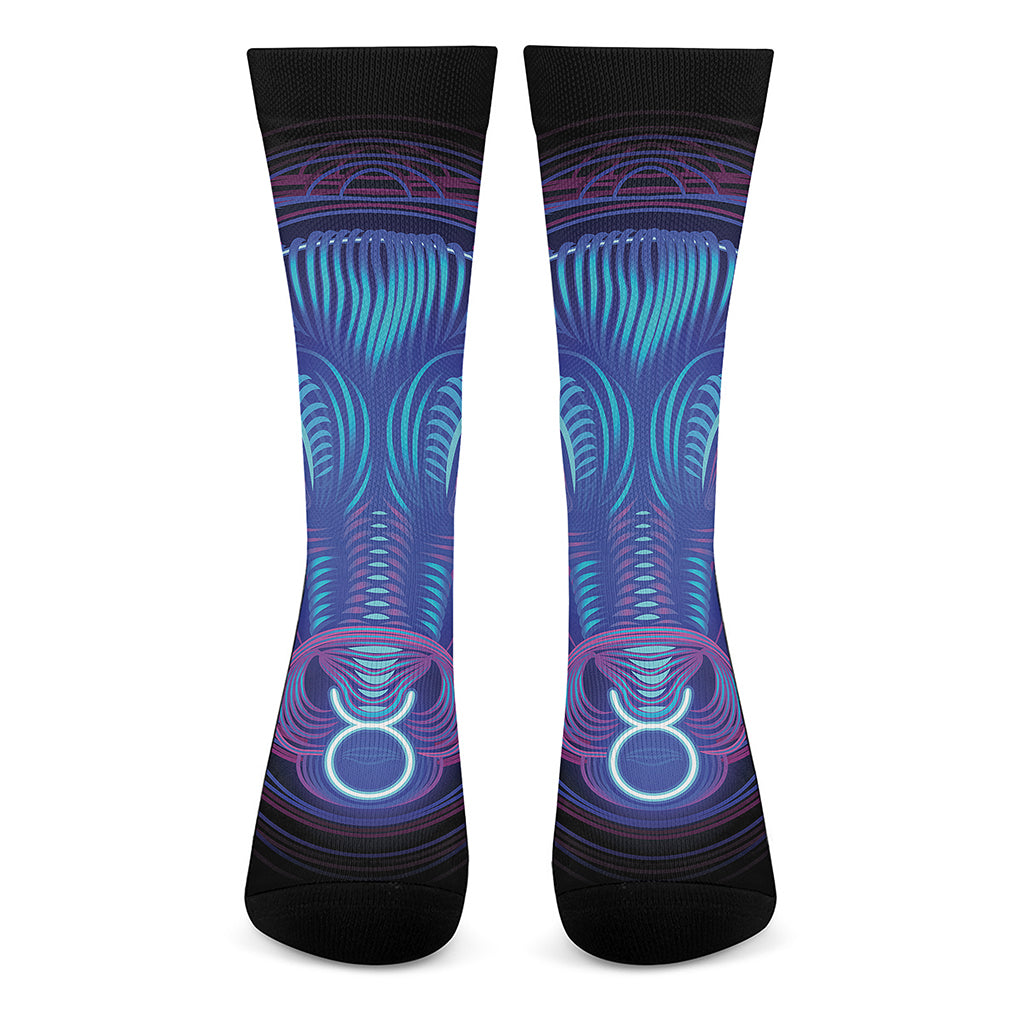 Dark Taurus Zodiac Sign Print Crew Socks