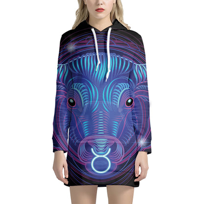 Dark Taurus Zodiac Sign Print Pullover Hoodie Dress