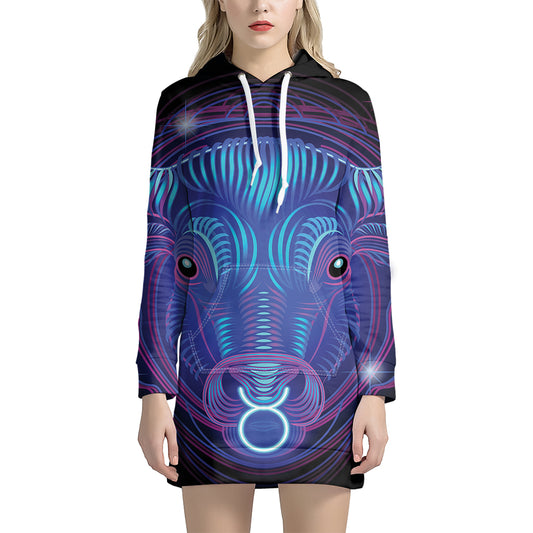 Dark Taurus Zodiac Sign Print Pullover Hoodie Dress