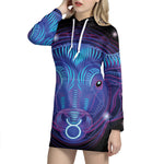 Dark Taurus Zodiac Sign Print Pullover Hoodie Dress