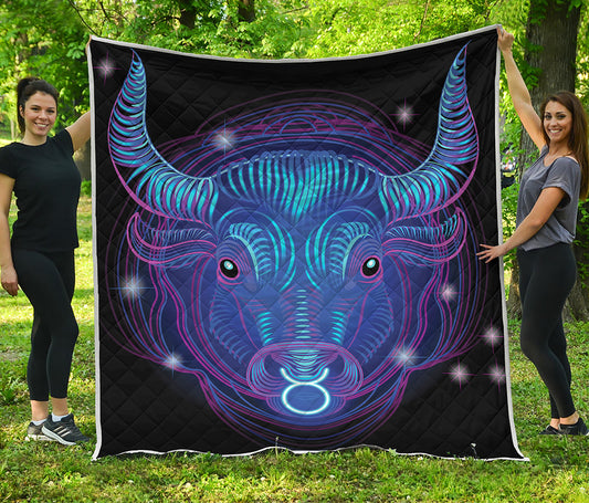 Dark Taurus Zodiac Sign Print Quilt