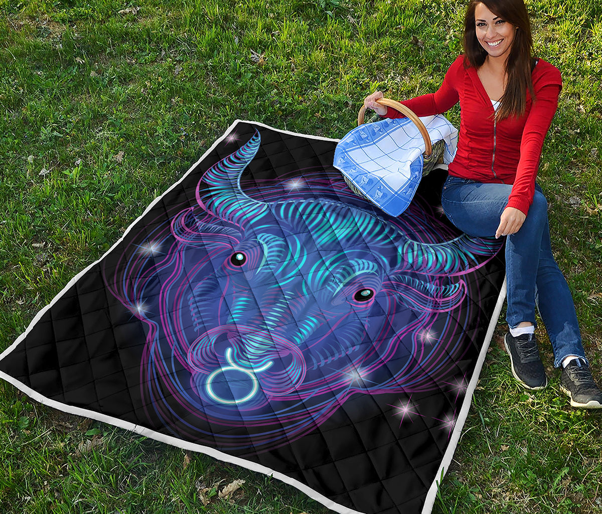 Dark Taurus Zodiac Sign Print Quilt