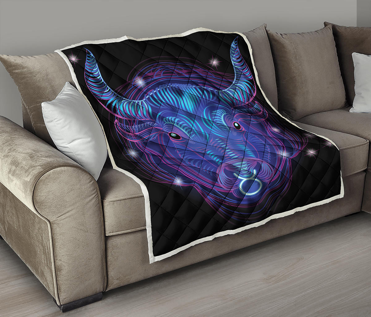 Dark Taurus Zodiac Sign Print Quilt