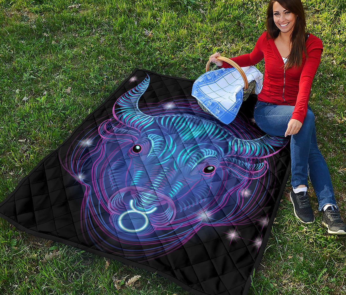 Dark Taurus Zodiac Sign Print Quilt