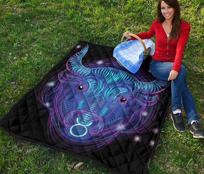 Dark Taurus Zodiac Sign Print Quilt