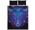 Dark Taurus Zodiac Sign Print Quilt Bed Set