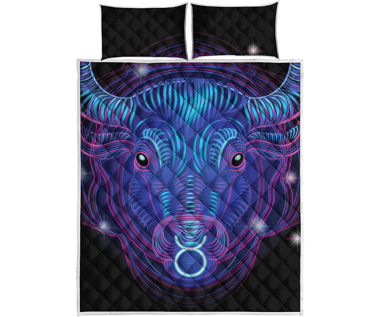 Dark Taurus Zodiac Sign Print Quilt Bed Set