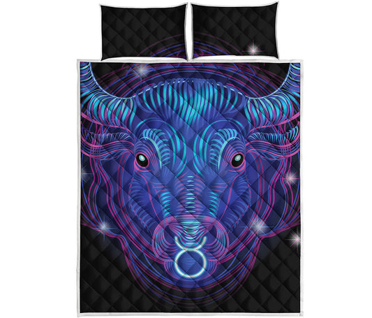 Dark Taurus Zodiac Sign Print Quilt Bed Set