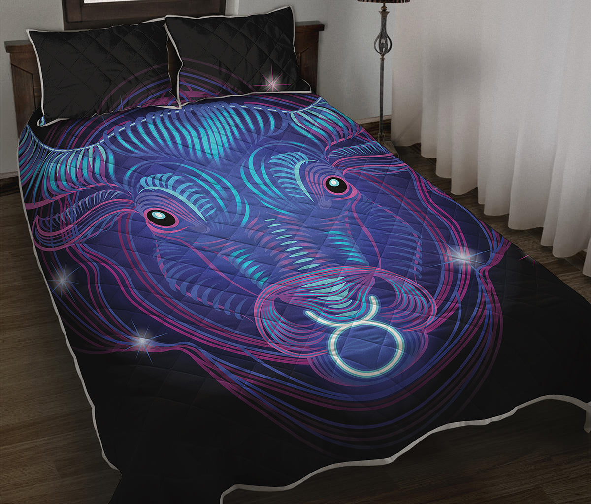 Dark Taurus Zodiac Sign Print Quilt Bed Set