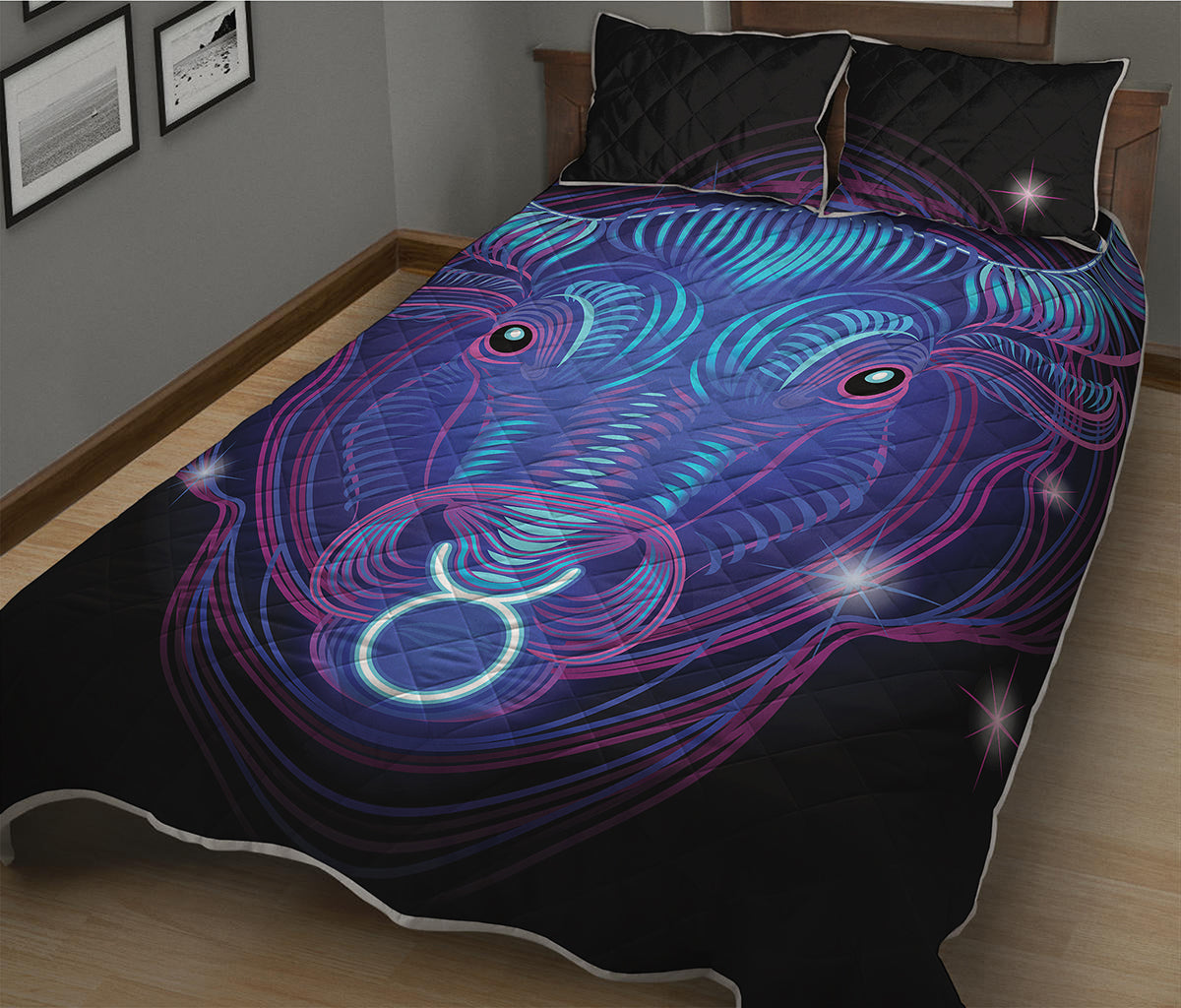Dark Taurus Zodiac Sign Print Quilt Bed Set