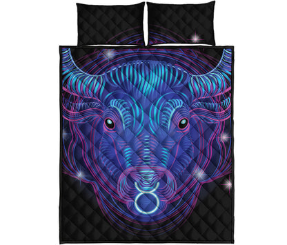 Dark Taurus Zodiac Sign Print Quilt Bed Set