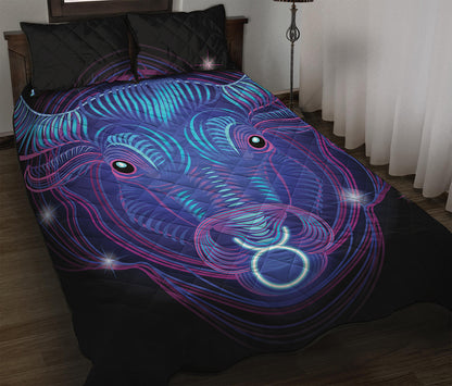 Dark Taurus Zodiac Sign Print Quilt Bed Set