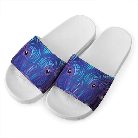 Dark Taurus Zodiac Sign Print White Slide Sandals