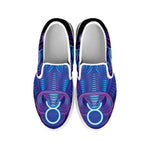 Dark Taurus Zodiac Sign Print White Slip On Shoes