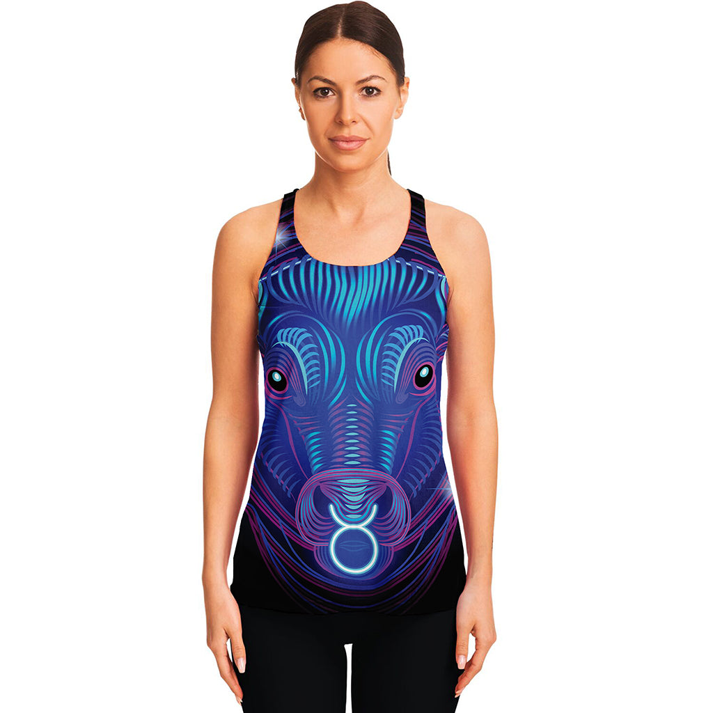 Dark Taurus Zodiac Sign Print Women's Racerback Tank Top