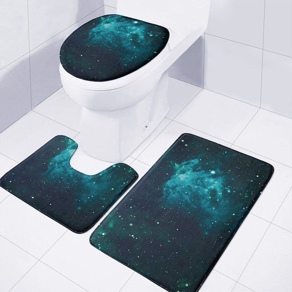 Dark Teal Galaxy Space Print 3 Piece Bath Mat Set