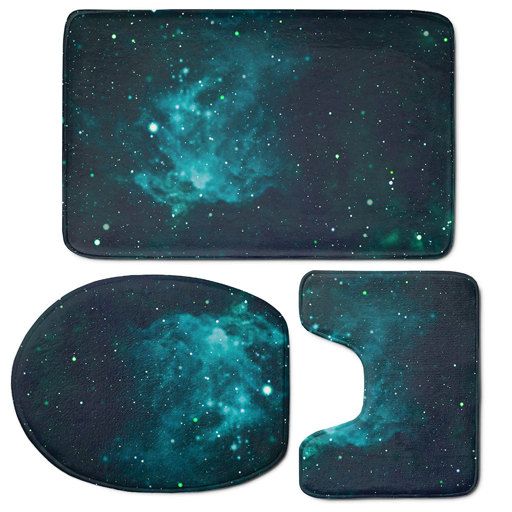Dark Teal Galaxy Space Print 3 Piece Bath Mat Set