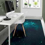 Dark Teal Galaxy Space Print Area Rug GearFrost