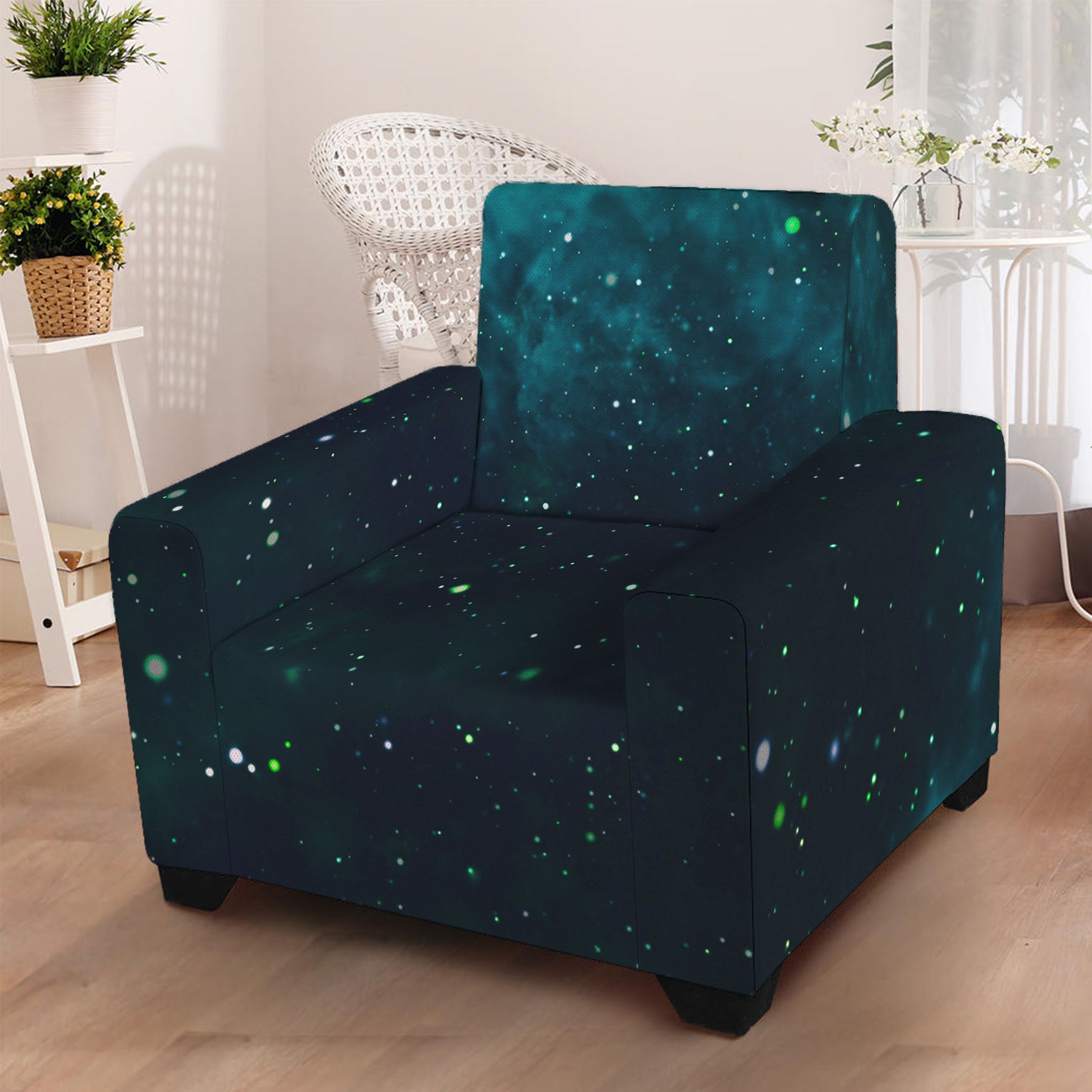 Dark Teal Galaxy Space Print Armchair Slipcover